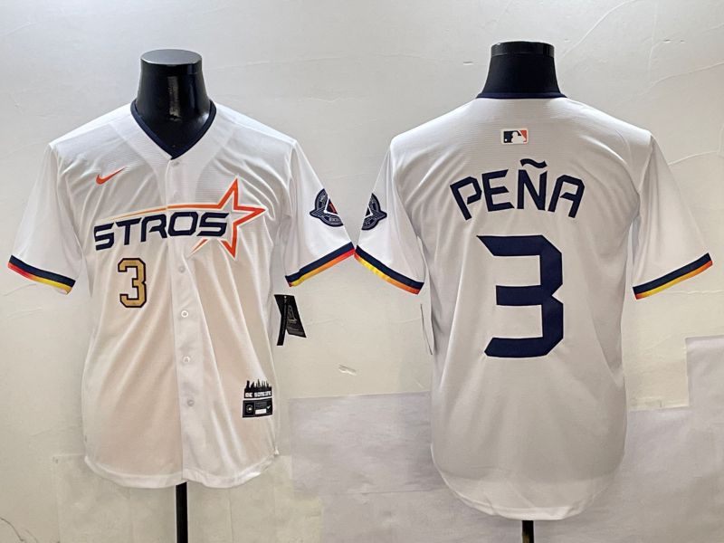 Men Houston Astros #3 Pena White three generations Joint Name Nike 2025 MLB Jersey style 3